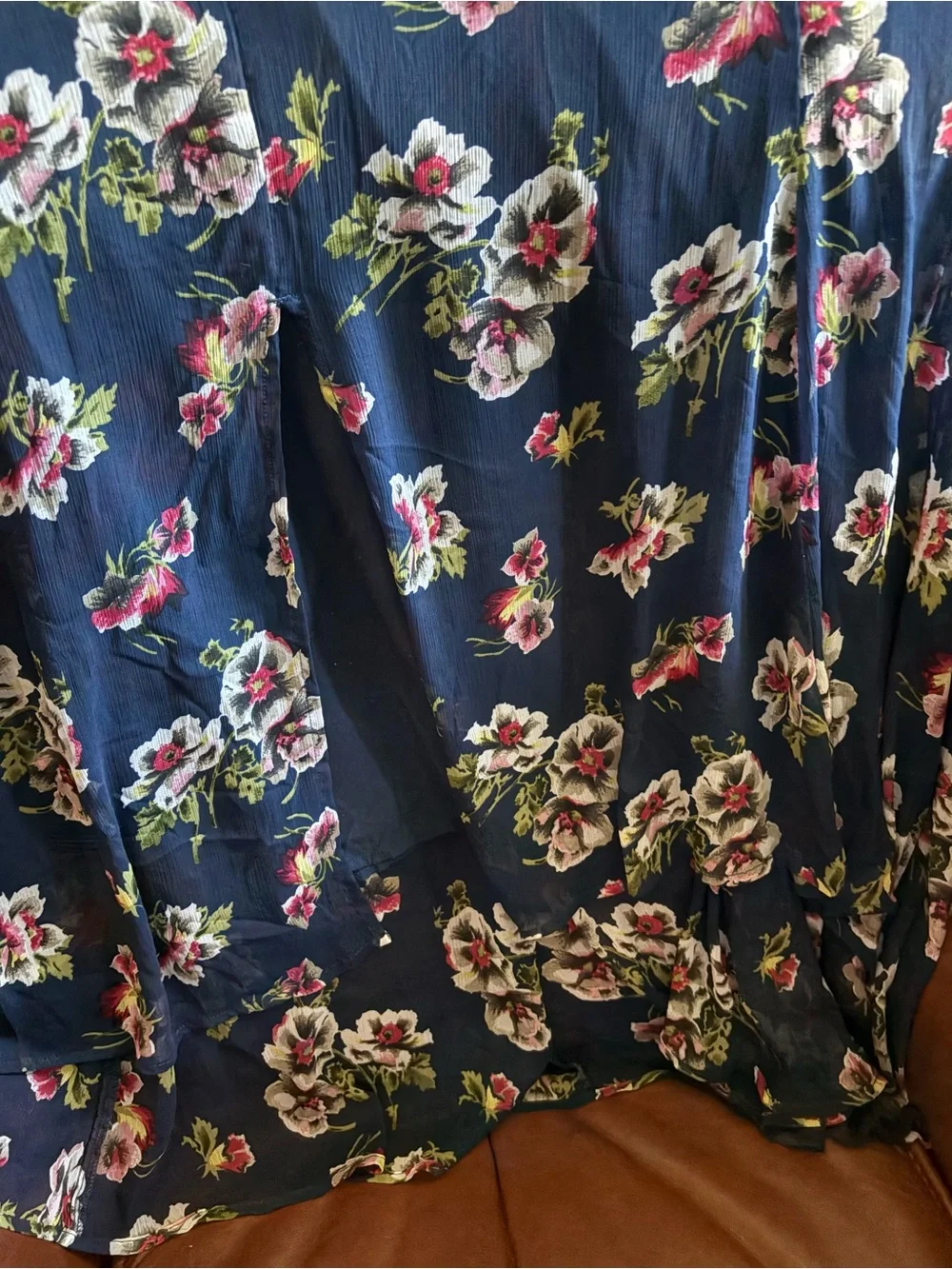 Abercrombie & Fitch Navy Floral Maxi Dress V- Neck, Flutter Sleeves, Waist Tie